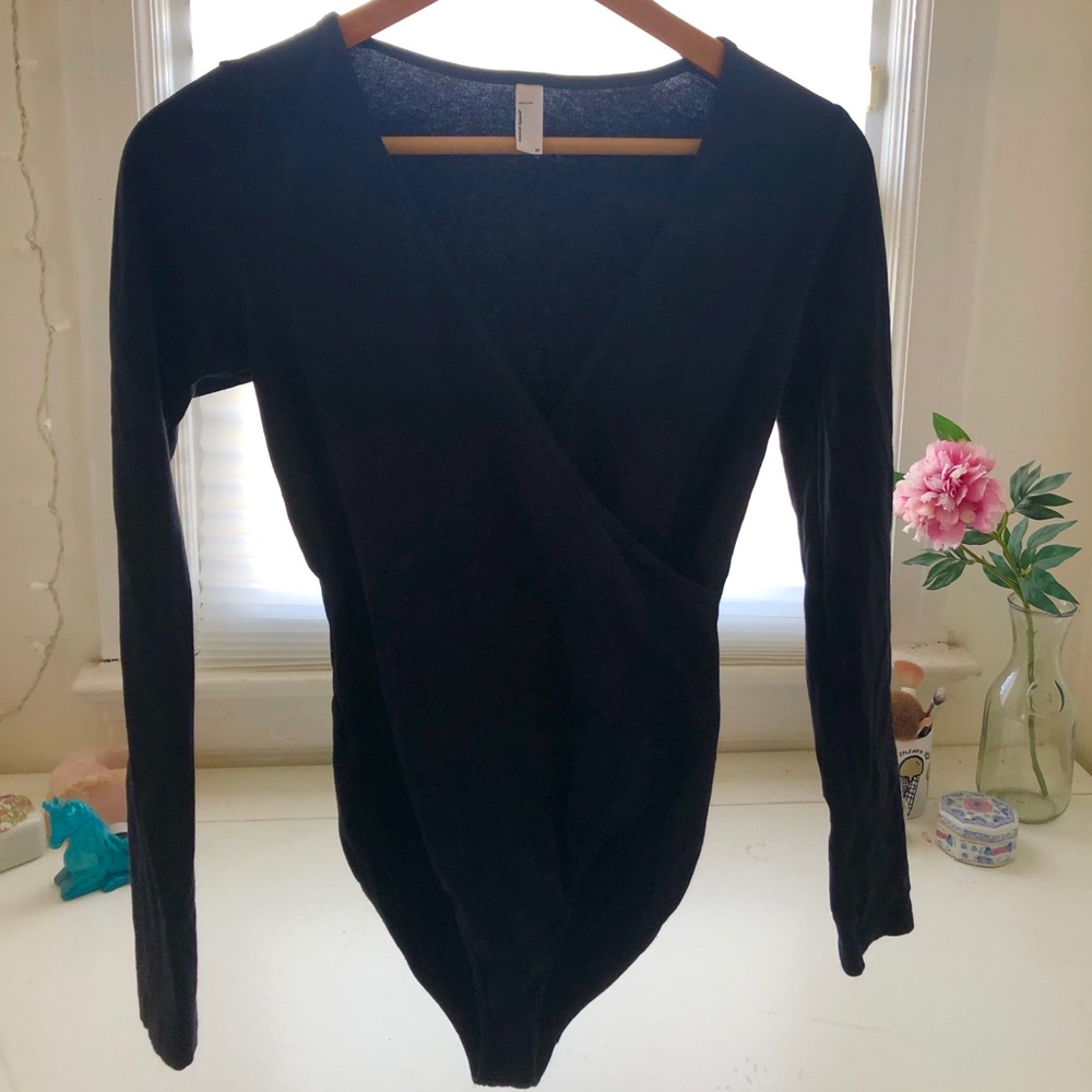American Apparel Black V cut long sleeve body suit